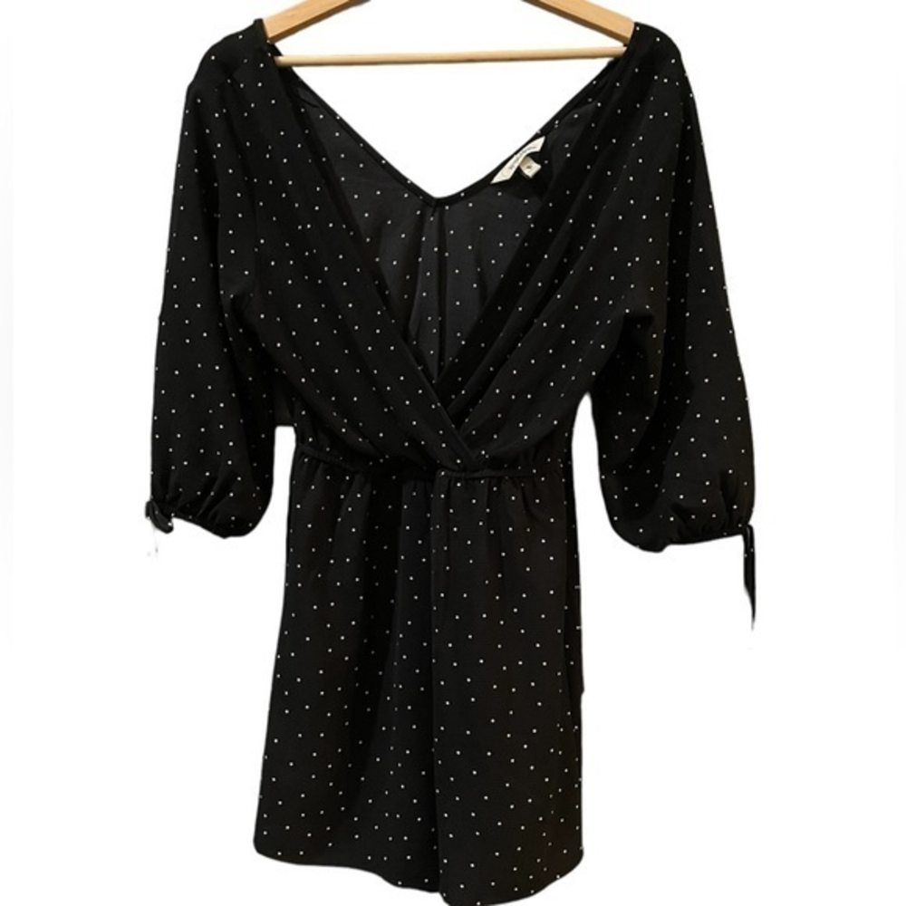 Speechless‎ Black Polka Dot V-Neck Romper with Tie Sleeves Womens Medium